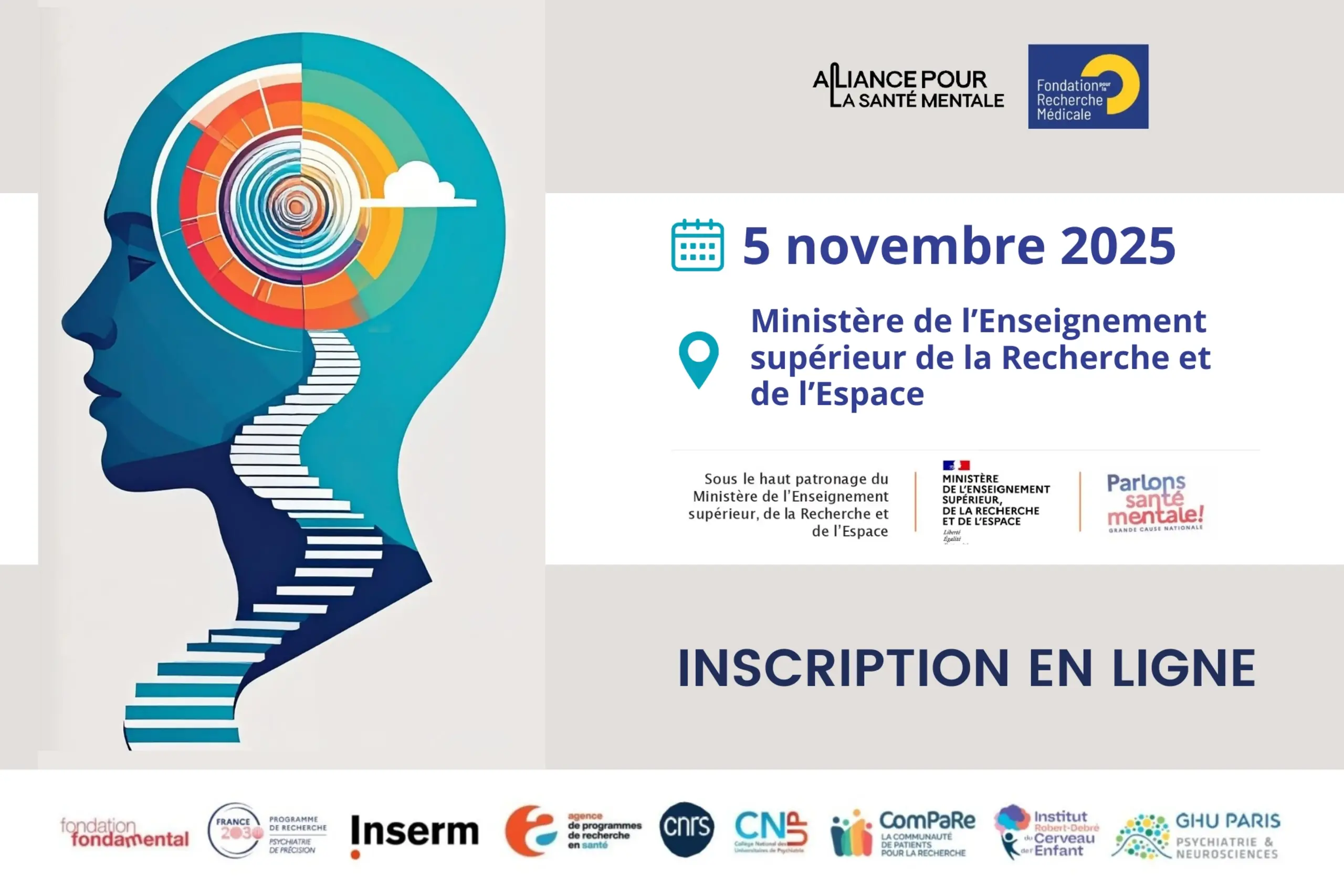 Vignette info évènement 5 novembre 2025 "Recherche en santé mentale : Quels leviers pour répondre à l’urgence ?" 5 novembre 2025 : Quels leviers pour répondre à l’urgence ?