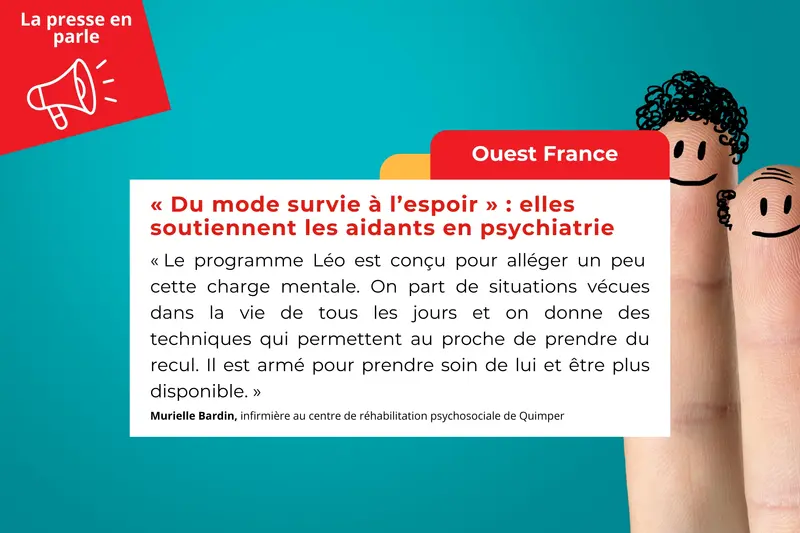 Vignette web la presse en parle : Ouest France « Du mode survie à l’espoir » : elles soutiennent les aidants en psychiatrie La presse en parle : Ouest France